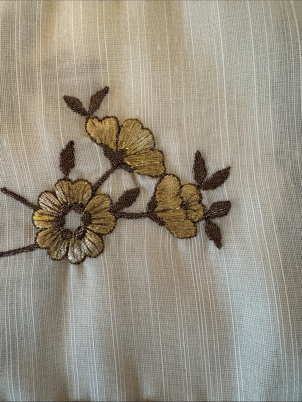 Vintage Embroidered Cream Table Runner with Gold Floral Trim and 2 Table Topper